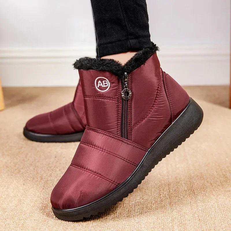 Fashion Women's Plus Size 44 Warm Winter Boots High Quality Black Faux Fur Snow Boots Woman Waterproof Thick Plush Cotton Padded Shoes