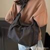 Large capacity canvas bag, women's versatile casual lazy style commuter bag, light pleated single shoulder messenger tote bag