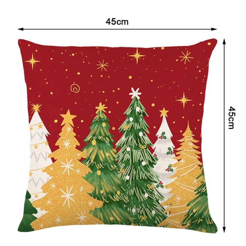 Polyester Christmas Cushion Cover Christmas Tree Printed Decorative Design Pillowcase Checkered Pattern Sofa Decoration