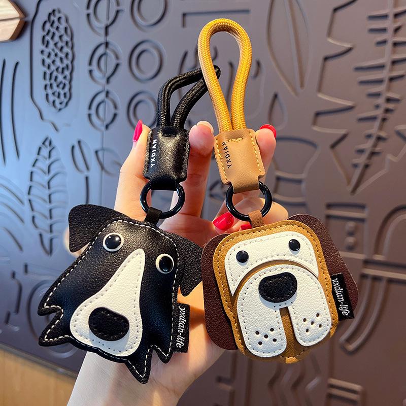 Trendy Leather Car Keychain Cute Puppy Design Backpack Charm Keyring Pendant Gift For Animal Lovers