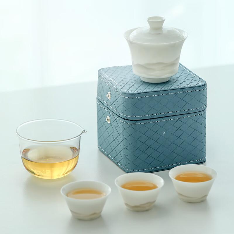 Shangqi Portable Mutton-Fat Jade Tea Set (1 Pot, 3 Cups)