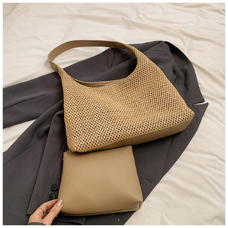 Retro Woven Straw Bag Summer New Large Capacity Shoulder Armpit Bag Vacation Wind Beach Bag Woven Straw Tote Bag for Women
