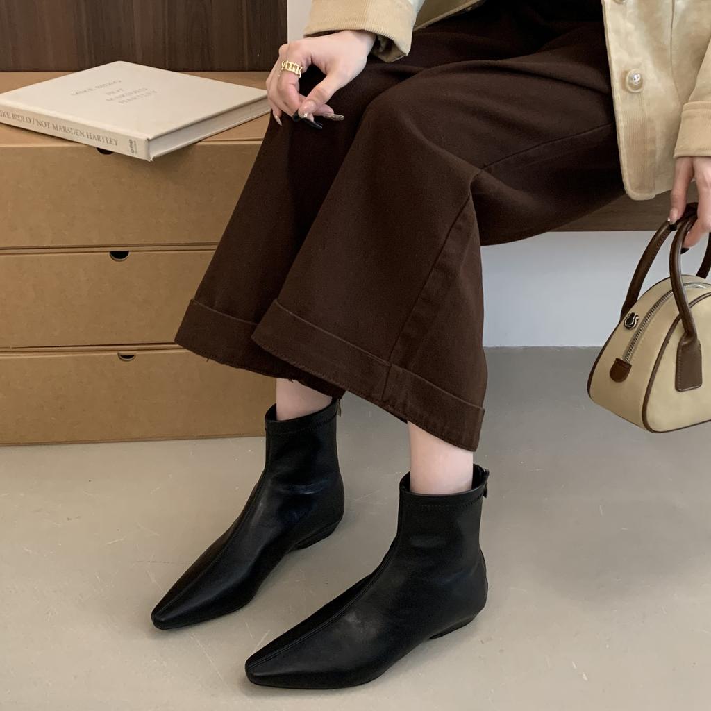 Pointed short boots women's thick heel versatile soft leather Chelsea boots 2025 new British Martin boots low heel thin boots