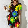 Summer Fashion Women's V Neck  Niche Print Printed  Dress Sex Short Skirt Dresses