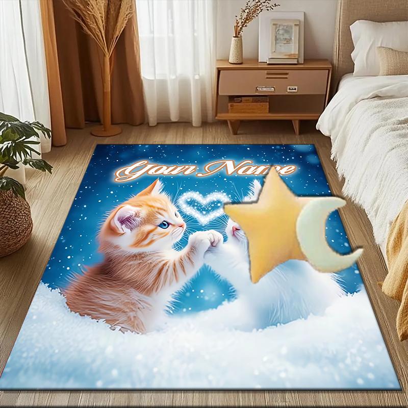 1PC Custom Name Love Between Kittens Theme Floor Mat Ideal for Living Room, Game Rooms, Office, Bedroom,Floor Mat Playful Design