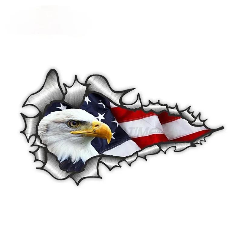 Motorcycle Sticker Personality Creativity Ripped Torn Metal Design with American Bald Eagle Us Flag Motif External Car Sticker