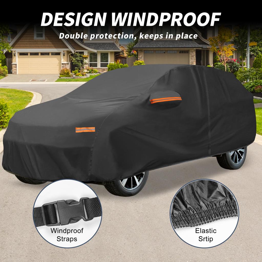 X AUTOHAUX Waterproof Aluminum Car Cover for Honda with Driver Door Body Car Increased Water Hail Sun Rainy Season Flame Strong and Yellow Sand Black