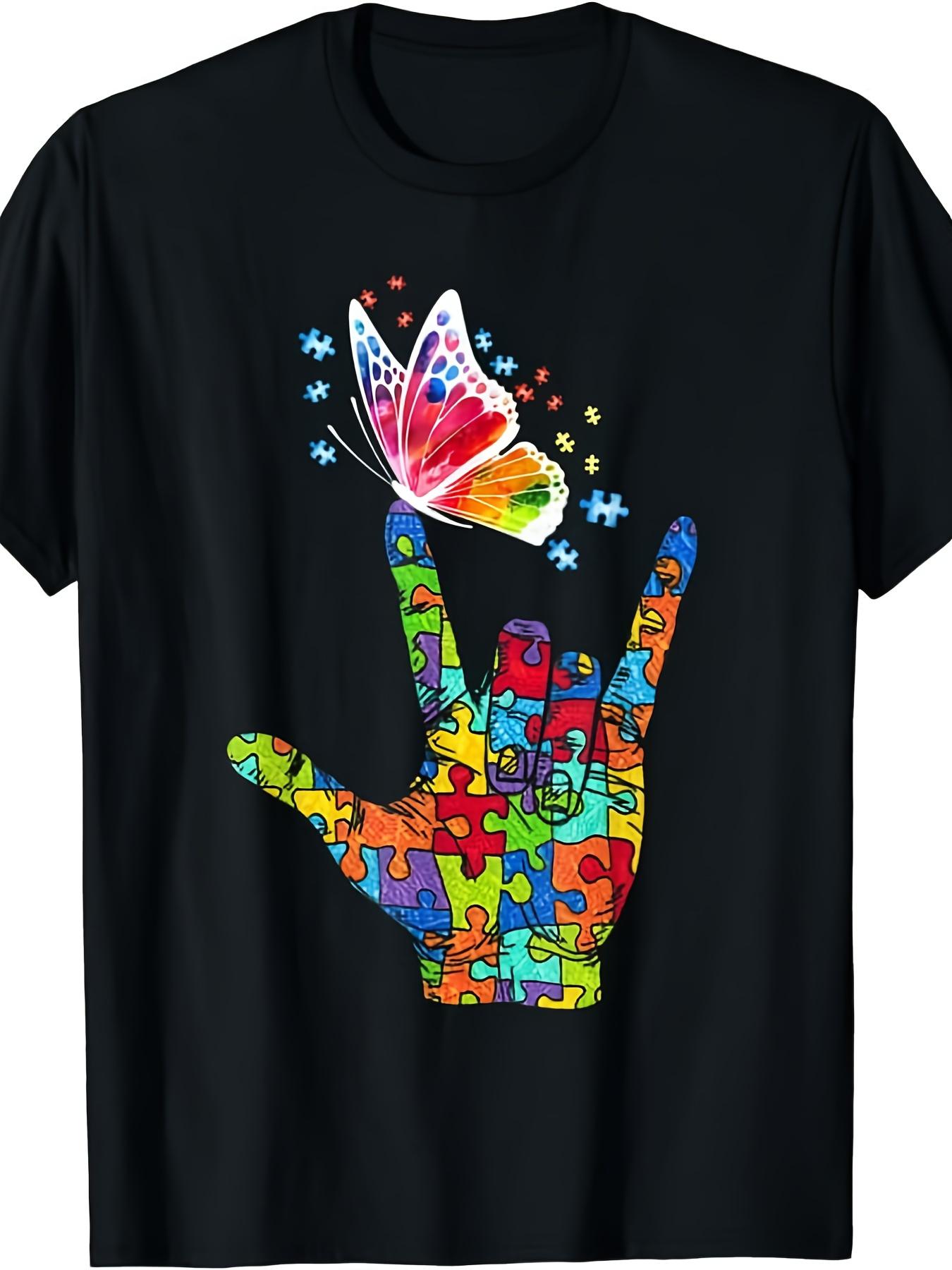 I Love You Hand Sign Language Butterfly Autism Awareness T Shirt S разноцветный