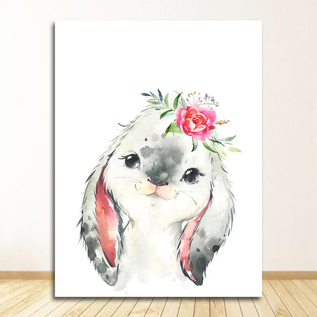 Canvas Painting Nursery Wall Pictures Kids Room Decor Cute Deer Zebra Lion Rabbit Pig Flower Nordic Posters And Prints Wall Art