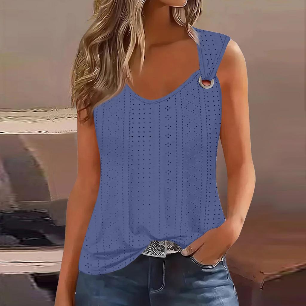 Women's Girl Tank Top Casual Vest Tops For Women Cute Knit Vest Top Eyelet Loose Fit Sleeveless Tops Flowy Eyelet