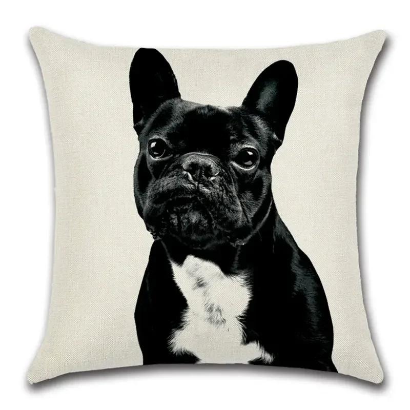 French Bulldog Cushion Cover Cotton Linen Cute Dog Decorative Cushions for Sofa Home Decoration Pillow Case 45*45