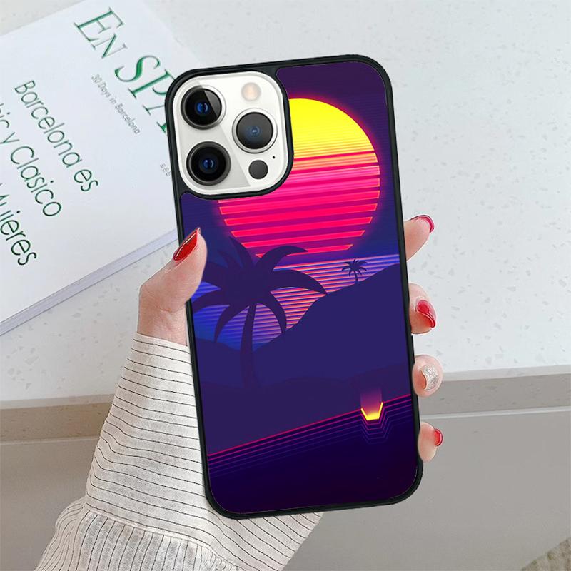 80s Retrowave Neon Palms Tree Phone Case Cover For iPhone 17 Air 15 16 16e 14 13 Pro 12 11 Pro Max For Apple PLUS Fundas Shell