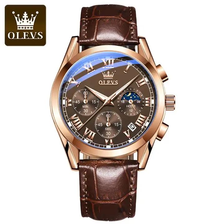 OLEVS 2871 New Fashion Business Luxury Sport Wristwatches 3atm Water Resistant Genuine Leather Quartz Wrist Watches for Men