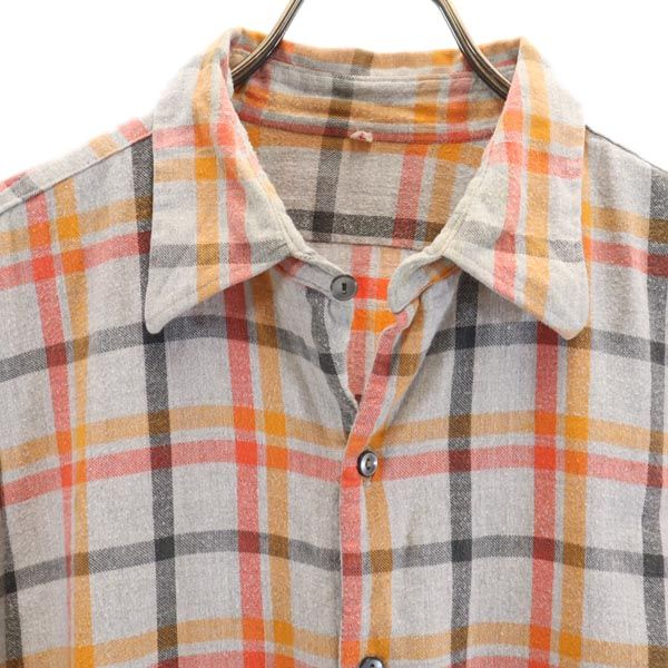 VINTAGE 40s 50s Grandpa Shirt Check Pattern Long sleeve half button shirt Women Used