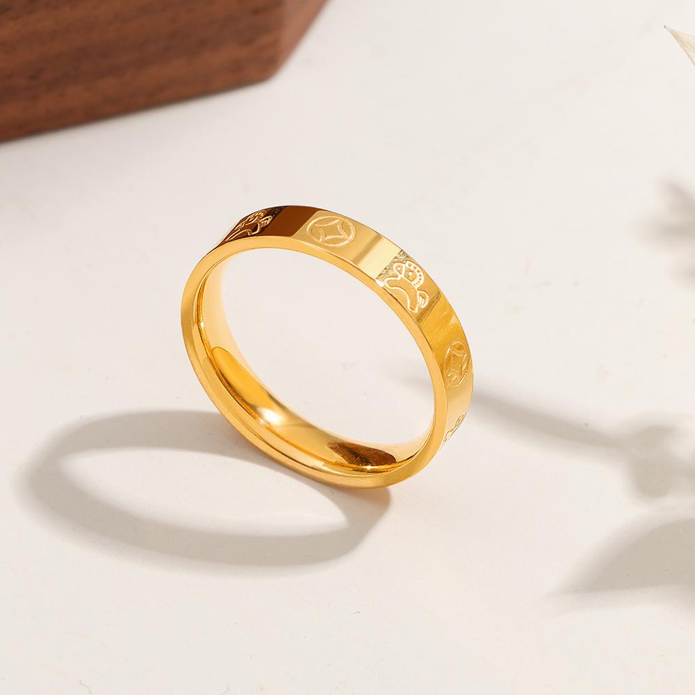 Gold-Plated Titanium Steel Ring: High-Color Retention, Smooth Surface, Fashionable Band for Men and Women