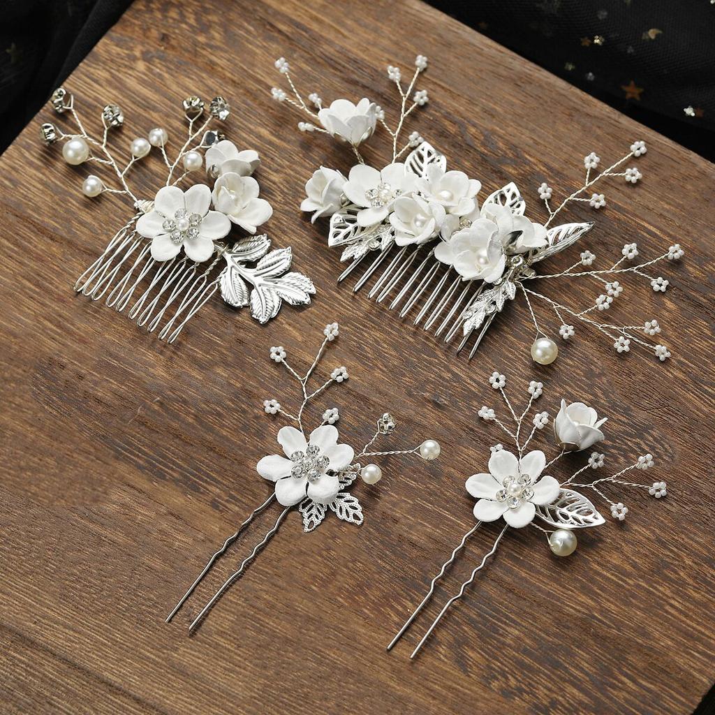 Braut Künstliche Blume Perlen Seitenkamm für Haar Frauen Bräute Hochzeit Festzug Tiara Kopfschmuck Haarnadeln Haaraccessoires Schmuck
