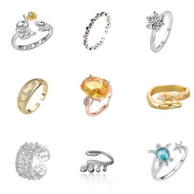 Vergoldeter Zirkon-Kupferlegierungsring Damen Personalisierter Glücks-Design Hochzeits- & Alltags-Tragbarer Verstellbarer Mode-Hand Schmuck