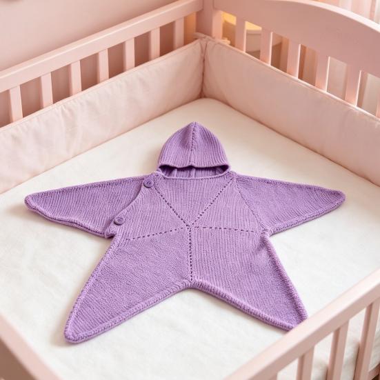 Cute Star Shape Sleeping Bag Starfish Baby Sleep Sack, Soft Knitted Full Body Swaddle Blanket with Infant Cocoon Hood for Newborn, Anti Kick Warm Bag,
