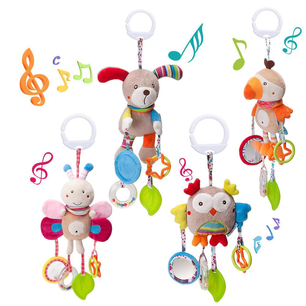 Newborn Baby Rattles Toys 0-12 Months Bed Stroller Infant Mobile Hanging Bell Cartoon Educational Puppy Bee Plush Toys Boys Girl
