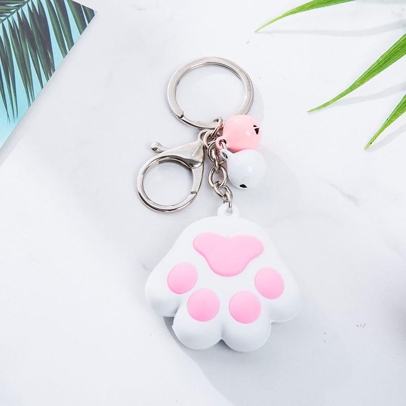 Creative 3D Cute Soft Rubber Cat Paw Keychain with Bell - Car Pendant Ring 
