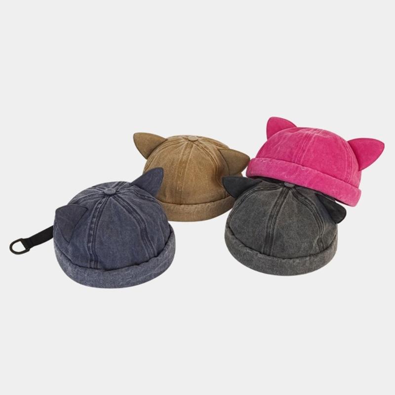 Cat Ear Decor Beanie Hat for Adult Teenagers Portable Beanie Hat Without Brim Spring Summer Anti-UV Hat for Cycling