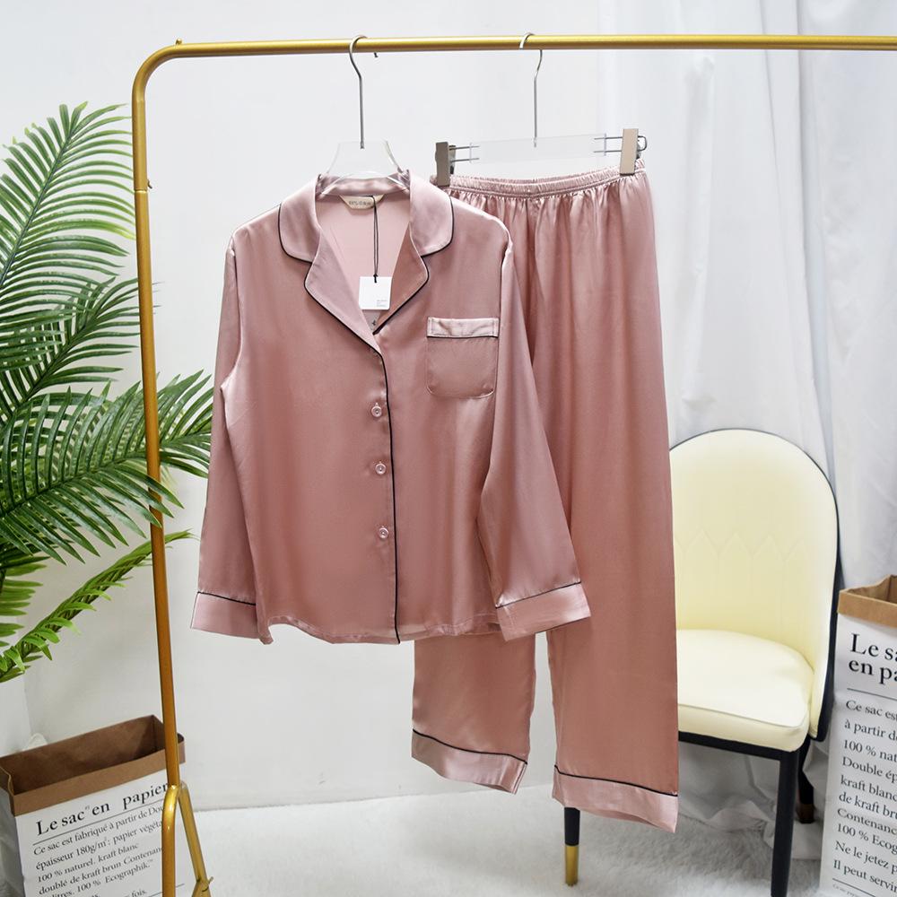 Women's 100% Mulberry Silk Pajama Set - 19 Momme, Long Sleeve, Long Pants, Plus Size, Autumn/Summer.