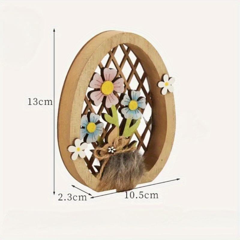 Trä Påskhare Ägg Ornament Kanin Hålsågning Blommor Hantverk Trä Kyckling för påskägg Skrivbord Hemdekoration Gåva