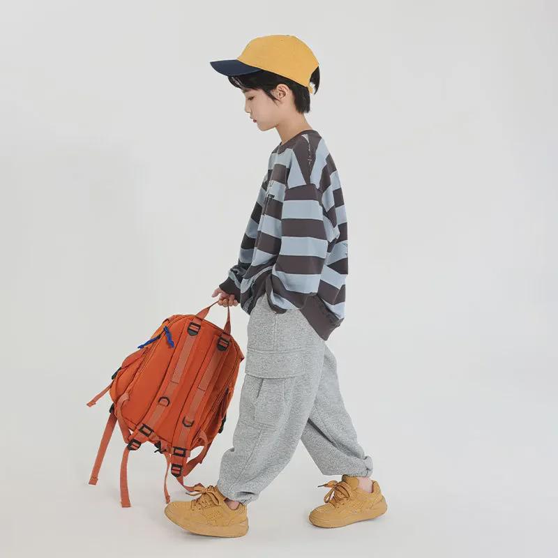 2025 Spring Boys' Striped Terry Cotton Sweatshirt with Panda Print
