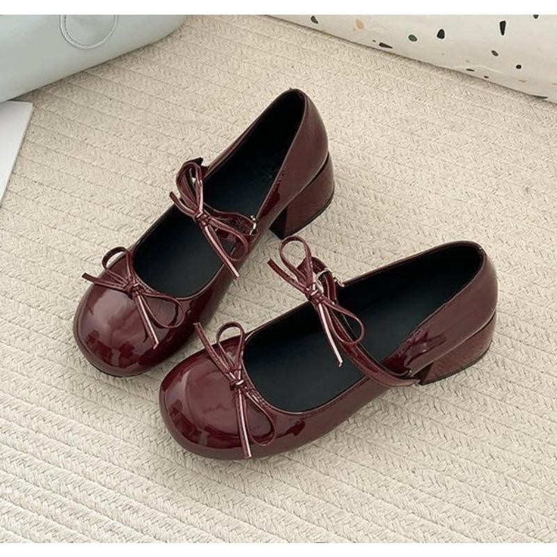 Дизайнерские Весенние Осенние Женские Туфли Мэри Джейн Модные Туфли с Бантом Бабочкой Повседневные Туфли на Низком Каблуке Туфли-лодочки Уличный Стиль 34 красный 3080₽
