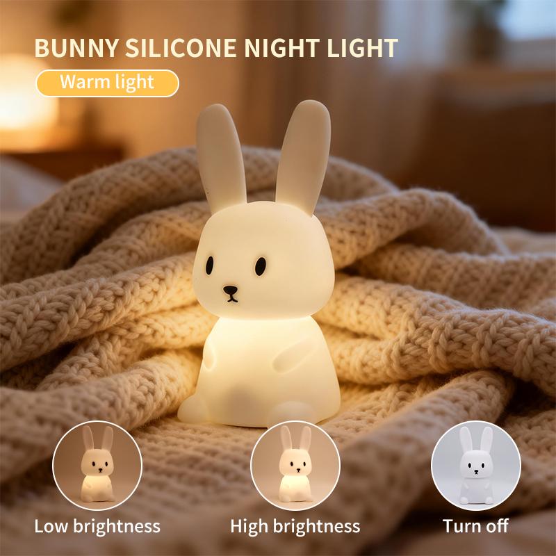 Night Light LED Silicone Rabbit Lamp Kids Bedroom Decorate Rechargeable Bedhead Desktop Cute Decoration Children Gift Party Warm