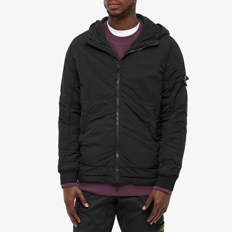 Stone Island Solid Color Logo Pocket Hooded Long Sleeve Jacket Men jackets Black 751541928-V0029