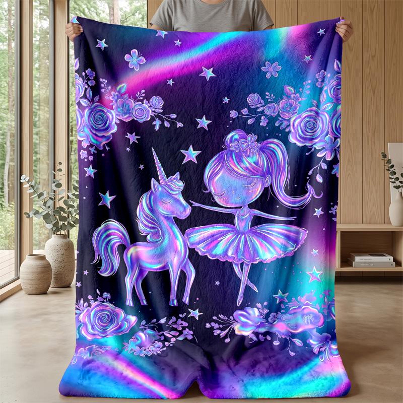 Fantasy Unicorn Castle Theme Blanket Lightweight Warm Flannel Blanket Decorative Throw Blanket for Home Decoration