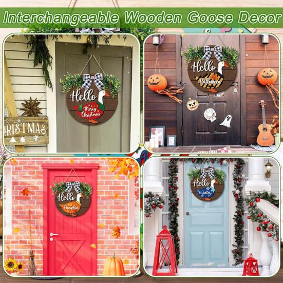 13 delar/set Utbytbart Trä Gås Välkomstskylt Säsongsbetonad Bondgårds Entrédörr Dekoration Rustik Hej Gäss Rund Krans för Inomhus Utomhus Veranda Vägg