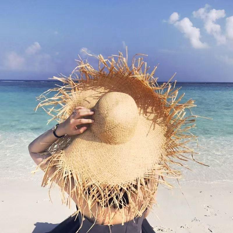 Summer Wind Big Brim Raffia Straw Hat Women's Beach Hat Travel Seaside Vacation Sun Hat