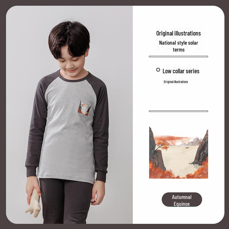 Kinder Unterwäsche Set aus reiner Baumwolle für Herbst und Winter: Jungenpullover & Mädchen Rundhals Mittelhals Bekleidung