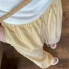 Korean Striped Pockets Full Length Pants Women Spring Summer Thin High Waist Drawstring Loose Casual Straight Trousers
