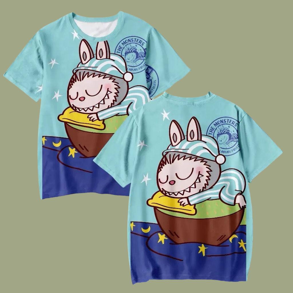 Labubu 3D-Druck Kinder T-Shirts Cartoon Junge Mädchen T-Shirt Paar Kurzarm Kinder Eltern-Kind Gleicher Stil