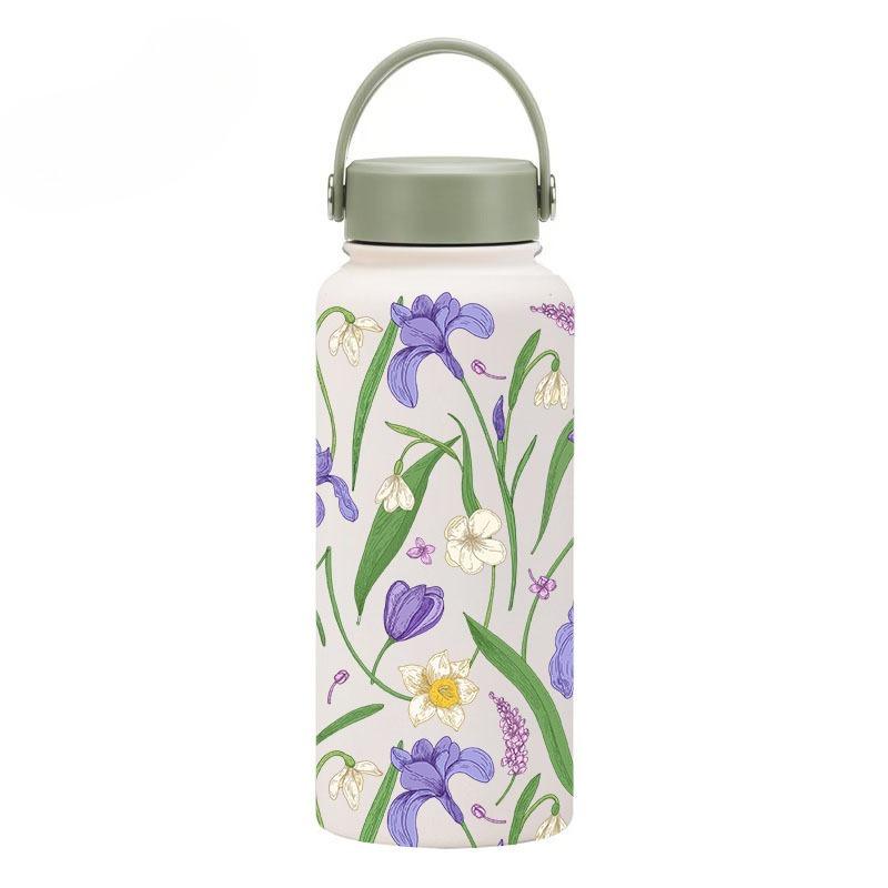 1L Large Capacity Sports Thermos Cup With Handle For Camping Gym,Stainless Steel Vacuum Flasks,Drinkware,Sports Water Bottle