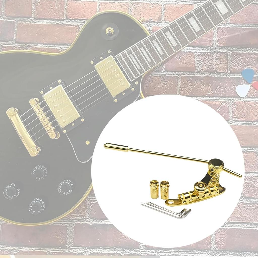 Guitar Tremolo Bridge Metal Tailpiece Tremolo Electric Guitar Bridge Stop Bar for Replace, Gold
