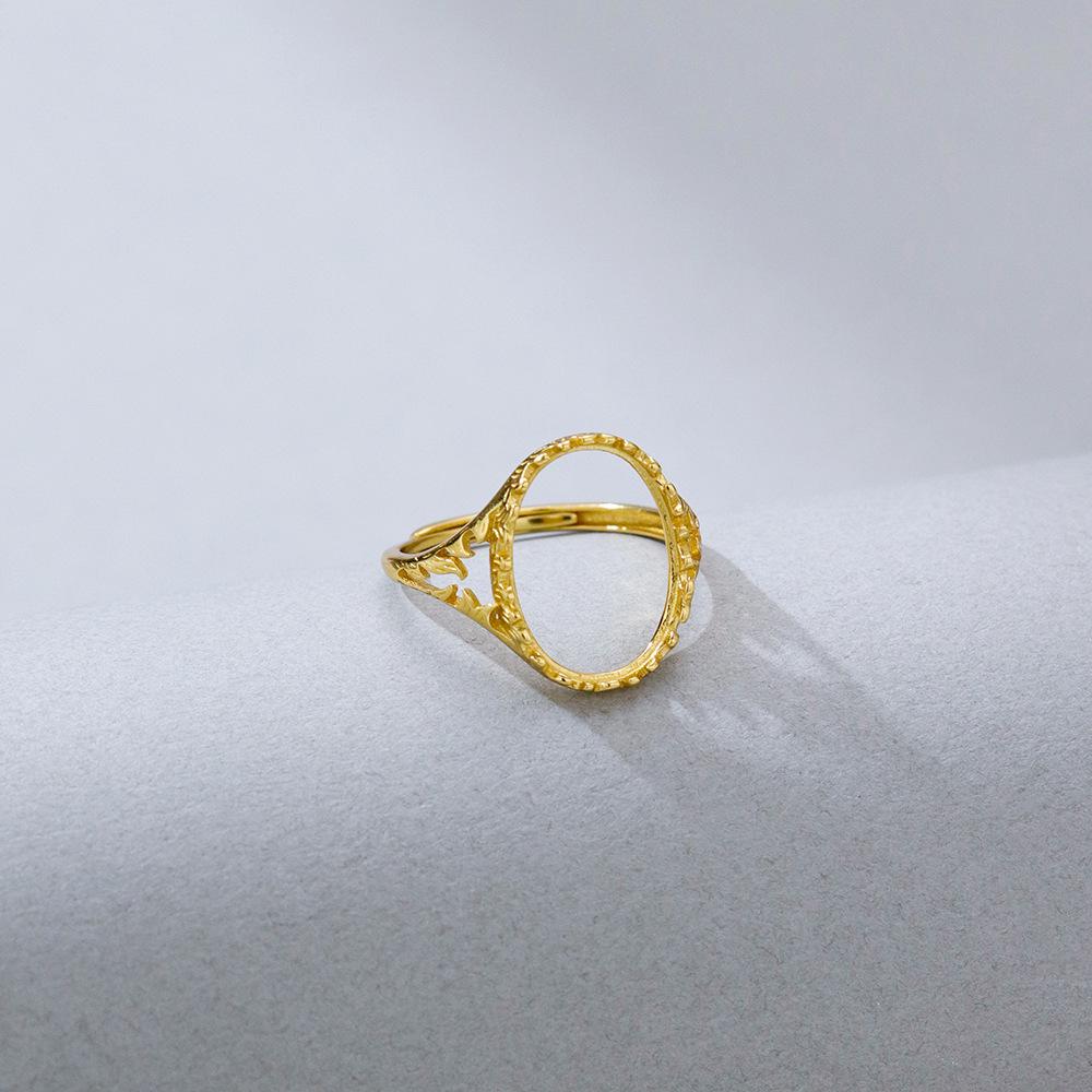 Vergoldete Verstellbare 925er Sterling Silber Ovaler Ringfassung - Handgefertigt und Modisch 10x14mm