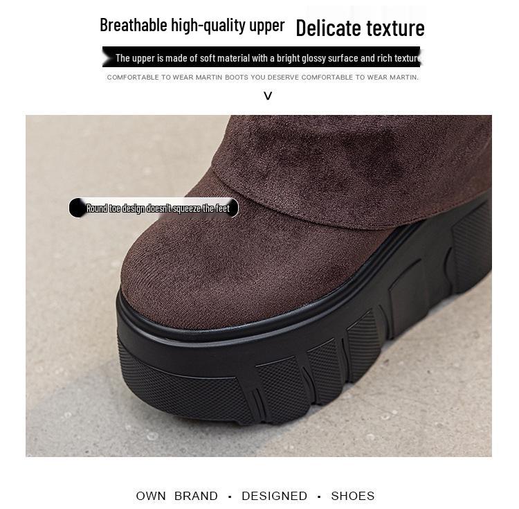 2025 New Women's 14cm High Ankle Boots – Thick-Soled, Irregular Ruched Slouch Design for Autumn/Winter