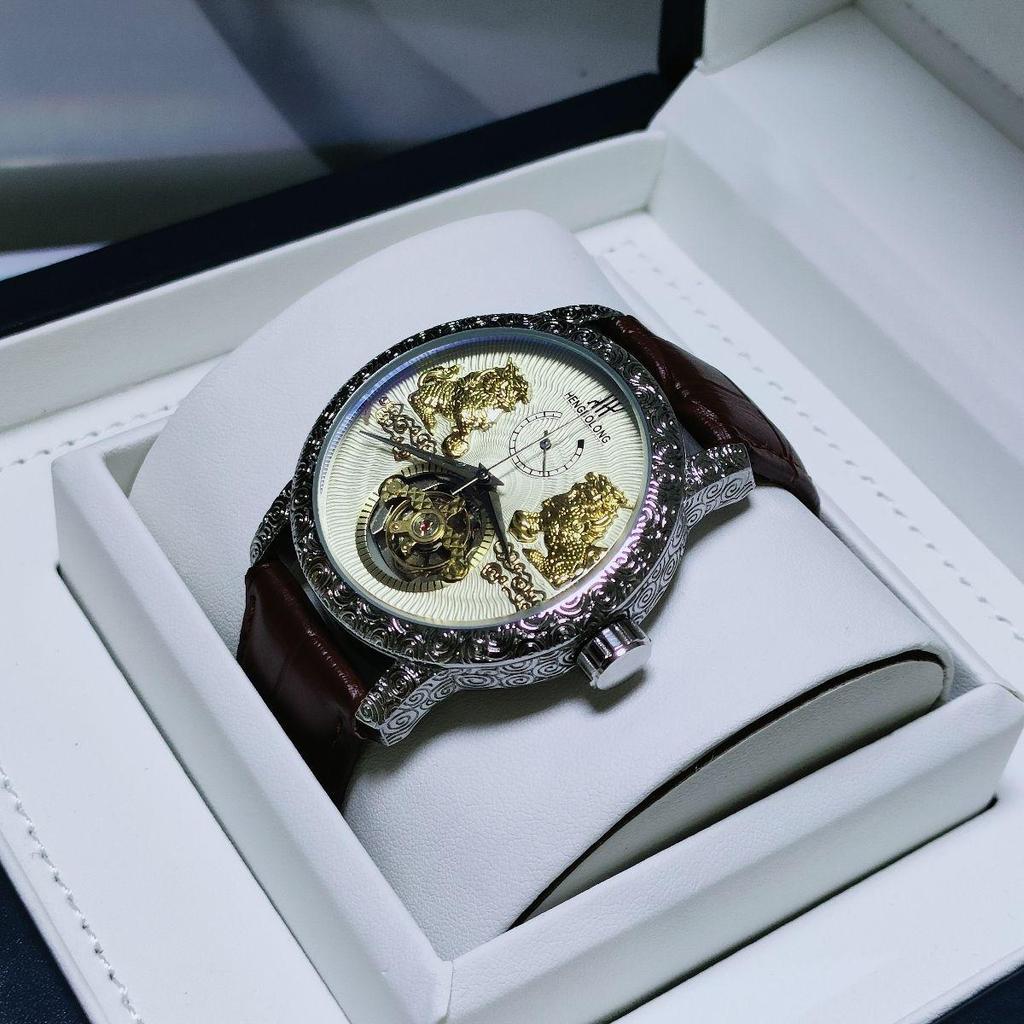 Mode Doppel-Qilin Tourbillon Großes Zifferblatt Herren Mechanische Armbanduhr