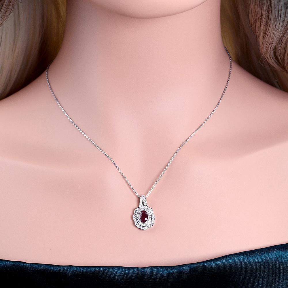 Flower design Natural longrido ruby Ring Earrings Pendant Necklace Set 925 sterling silver jewelry for women's daily party gifts
