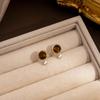 Silver Needle Tiger Eye & Rhinestone Round Geometric Earrings - Japanese & Korean Retro Style for Autumn/Winter
