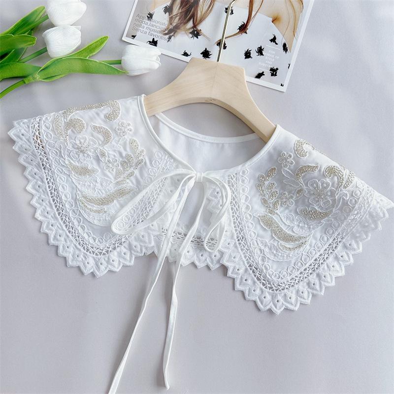 Perfect Match Pink Women Scarf Shawl Detachable Collar Tie Necklace Embroidery Lapel Fake False Collar Woman Lace Tie Neckwear Nep Kraagie
