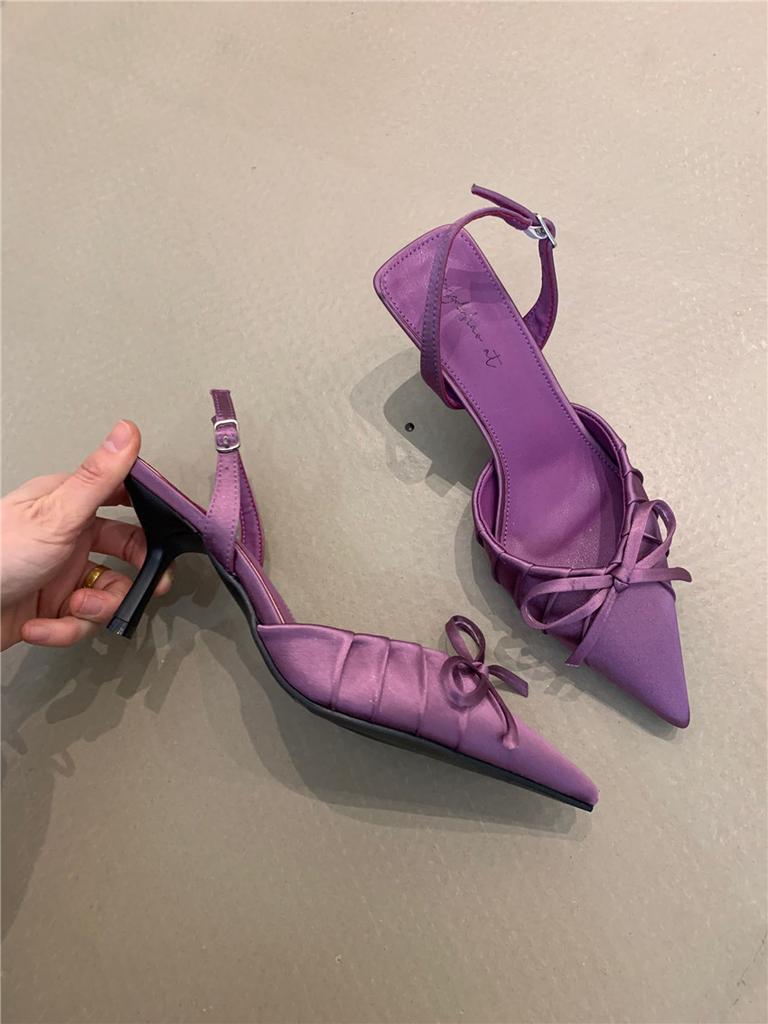 Niche Socialite High Heels Women's Spring 2025 French Temperament Elegant Bow Pointed Thin Heel Bag Head Sandals