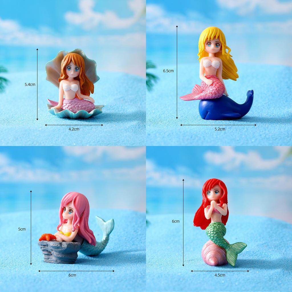 Plastic Cartoon Mermaid Figurine Shell Hair Yellow Pink Red Crafted Aquarium Ornament