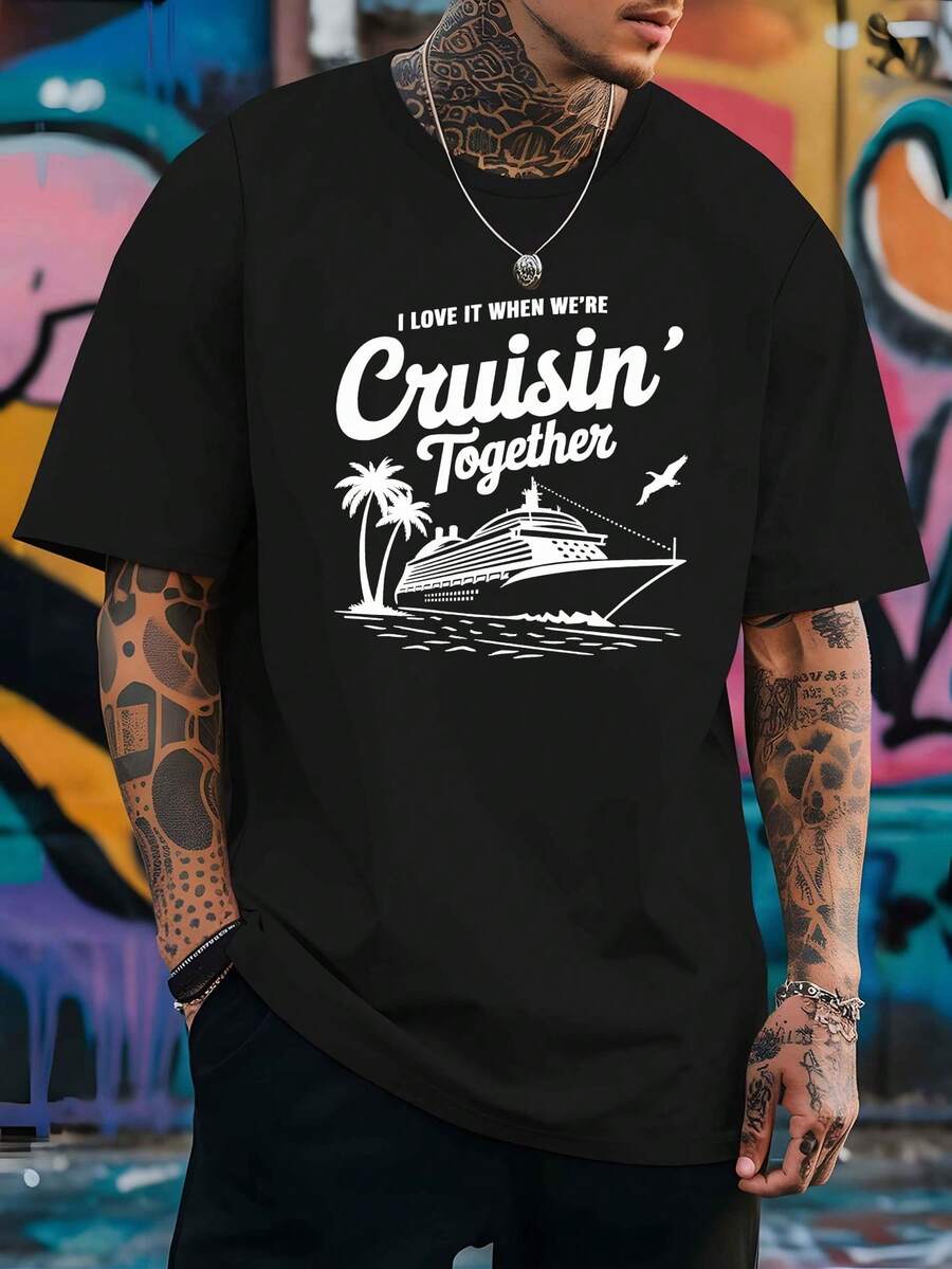 

Unisex s Navy Blue Nautical Cruise Ship Graphic T-Shirt - I Love When We re Cruisin Together Slogan XL