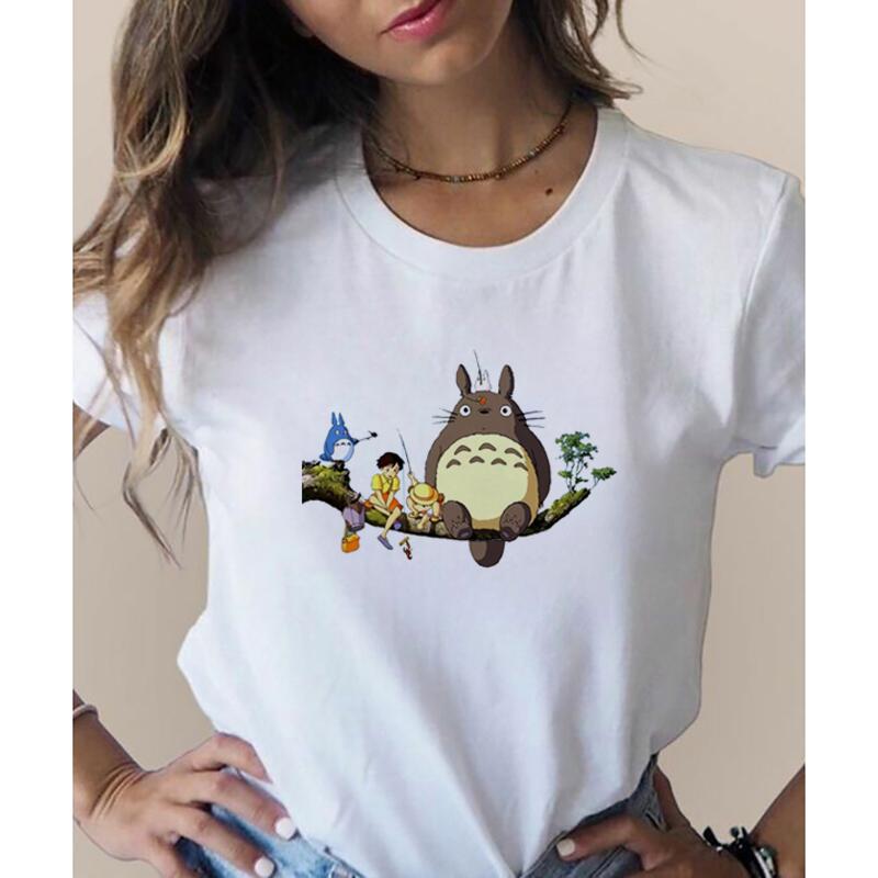 Totoro Studio Ghibli Harajuku 90er Jahre T-Shirt Damen Rundhals T-Shirt Kawaii Lustiges Cartoon T-Shirt