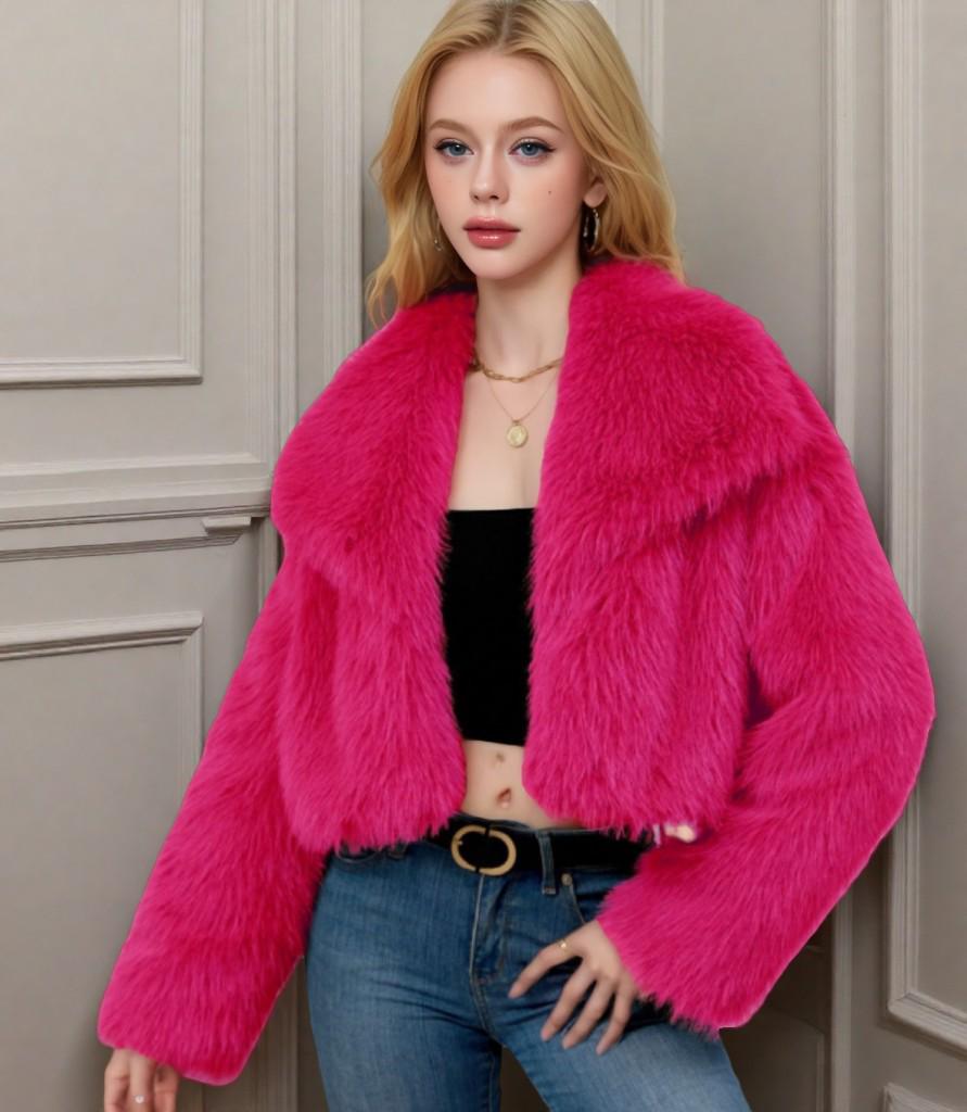Women's Faux Fur Winter Lapel Coat - Socialite Style